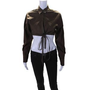 Kimberly Taylor Womens Cotton Collared Long Sleeve Wrap Top Dark Brown Size XS